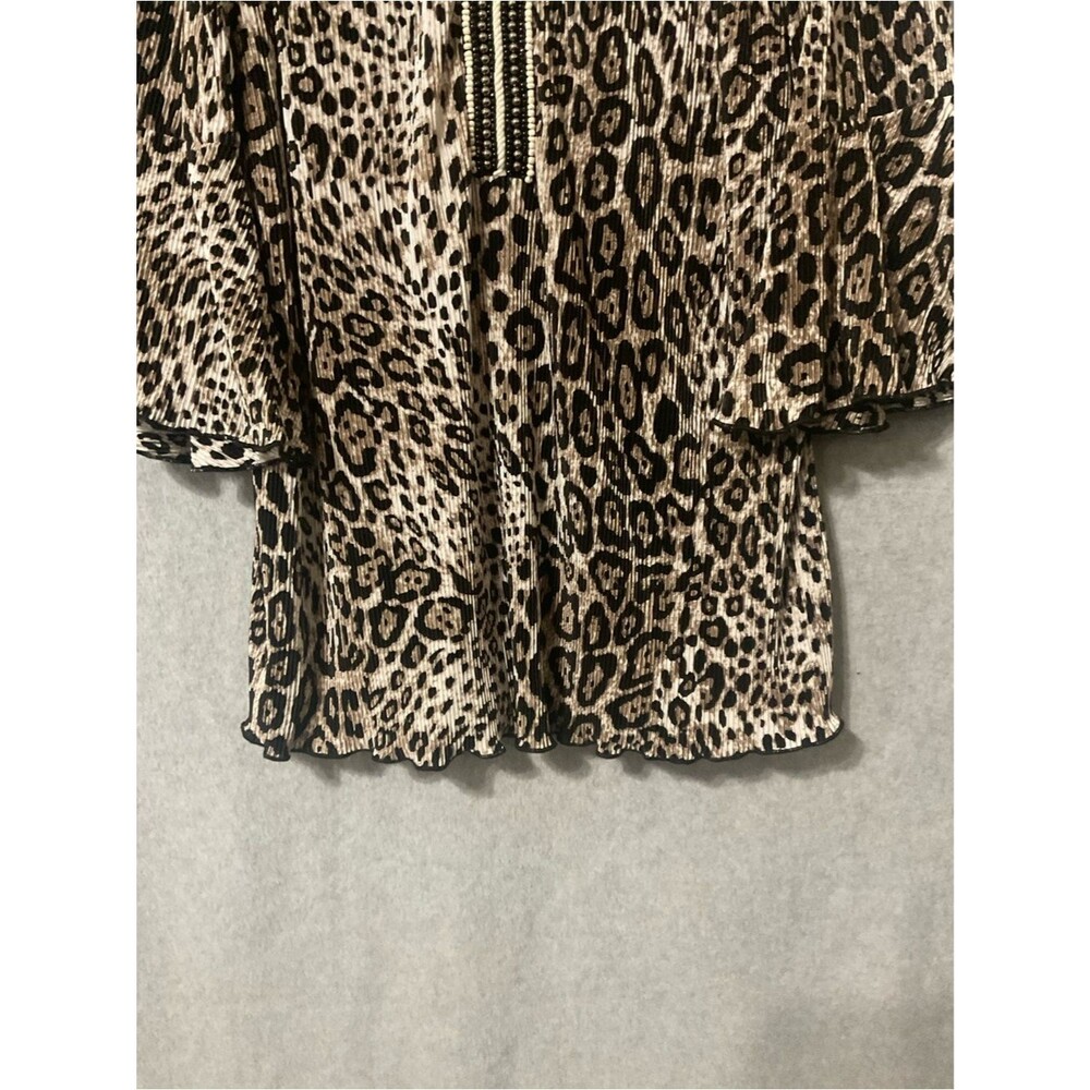 Princess Cruises Leopard Print V-Neck Bell Sleeve Women's Top - Tan/Black Sz S - Picture 7 of 11